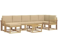 Lauko sofos komplektas 8 pcs Balta ir kreminė Poliesteris