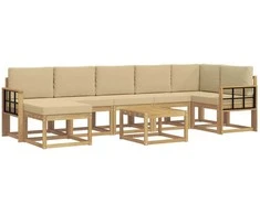 Lauko sofos komplektas 8 pcs Balta ir kreminė Poliesteris