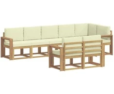 Lauko sofos komplektas 8 pcs Balta ir kreminė Poliesteris