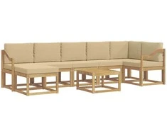 Lauko sofos komplektas 8 pcs Balta ir kreminė Poliesteris