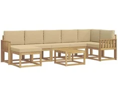 Lauko sofos komplektas 8 pcs Balta ir kreminė Poliesteris