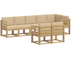 Lauko sofos komplektas 8 pcs Balta ir kreminė Poliesteris