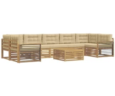 Lauko sofos komplektas 8 pcs Balta ir kreminė