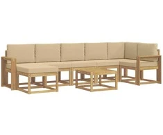 Lauko sofos komplektas 8 pcs Balta ir kreminė Poliesteris