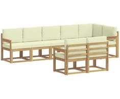 Lauko sofos komplektas 8 pcs Balta ir kreminė Poliesteris