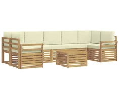 Lauko sofos komplektas 8 pcs Balta ir kreminė Poliesteris