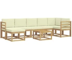 Lauko sofos komplektas 8 pcs Balta ir kreminė Poliesteris