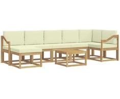 Lauko sofos komplektas 8 pcs Balta ir kreminė Poliesteris