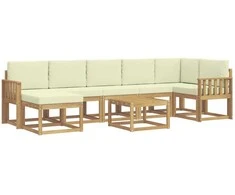 Lauko sofos komplektas 8 pcs Balta ir kreminė Poliesteris