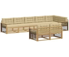 Lauko sofos komplektas 8 pcs Balta ir kreminė Poliesteris