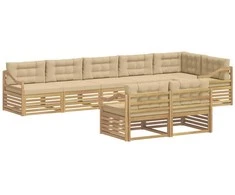 Lauko sofos komplektas 8 pcs Balta ir kreminė Poliesteris