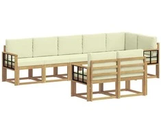 Lauko sofos komplektas 8 pcs Balta ir kreminė Poliesteris