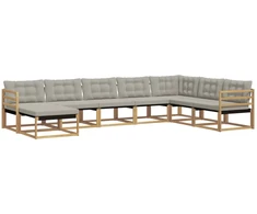 Lauko sofos komplektas 8 pcs Balta ir šviesiai pilka