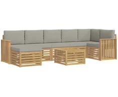 Lauko sofos komplektas 8 pcs Balta ir šviesiai pilka