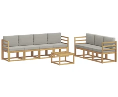 Lauko sofos komplektas 8 pcs Balta ir šviesiai pilka