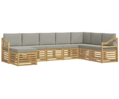 Lauko sofos komplektas 8 pcs Balta ir šviesiai pilka