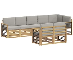 Lauko sofos komplektas 8 pcs Balta ir šviesiai pilka