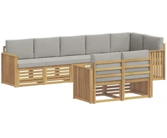 Lauko sofos komplektas 8 pcs Balta ir šviesiai pilka