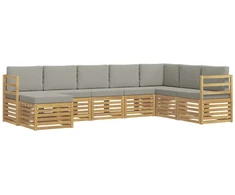 Lauko sofos komplektas 8 pcs Balta ir šviesiai pilka