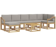 Lauko sofos komplektas 8 pcs Balta ir šviesiai pilka