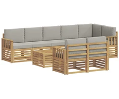 Lauko sofos komplektas 8 pcs Balta ir šviesiai pilka