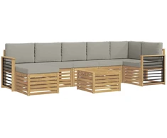 Lauko sofos komplektas 8 pcs Balta ir šviesiai pilka