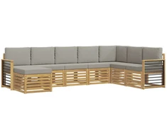 Lauko sofos komplektas 8 pcs Balta ir šviesiai pilka