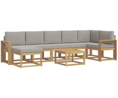 Lauko sofos komplektas 8 pcs Balta ir šviesiai pilka