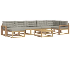 Lauko sofos komplektas 8 pcs Balta ir šviesiai pilka