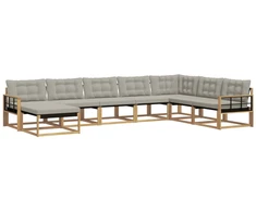 Lauko sofos komplektas 8 pcs Balta ir šviesiai pilka