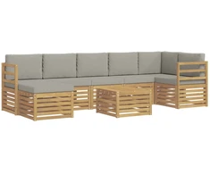 Lauko sofos komplektas 8 pcs Balta ir šviesiai pilka