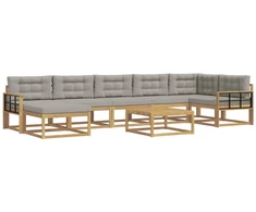 Lauko sofos komplektas 8 pcs Balta ir šviesiai pilka