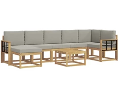 Lauko sofos komplektas 8 pcs Balta ir šviesiai pilka