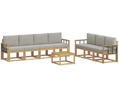 Lauko sofos komplektas 8 pcs Balta ir šviesiai pilka