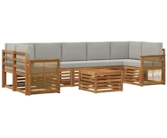 Lauko sofos komplektas 8 pcs Natūrali ir šviesiai pilka