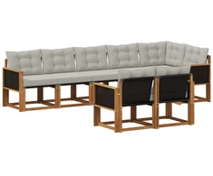 Lauko sofos komplektas 8 pcs Natūrali ir šviesiai pilka