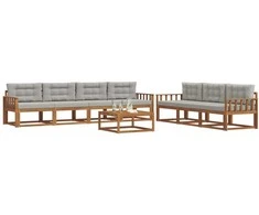 Lauko sofos komplektas 8 pcs Natūrali ir šviesiai pilka