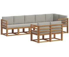 Lauko sofos komplektas 8 pcs Natūrali ir šviesiai pilka