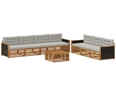 Lauko sofos komplektas 8 pcs Natūrali ir šviesiai pilka