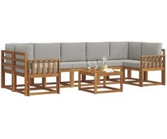 Lauko sofos komplektas 8 pcs Natūrali ir šviesiai pilka