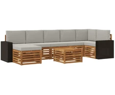 Lauko sofos komplektas 8 pcs Natūrali ir šviesiai pilka