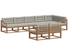 Lauko sofos komplektas 8 pcs Natūrali ir šviesiai pilka