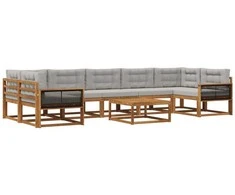 Lauko sofos komplektas 8 pcs Natūrali ir Šviesiai pilka