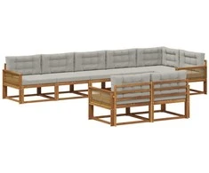 Lauko sofos komplektas 8 pcs Natūrali ir Šviesiai pilka