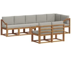 Lauko sofos komplektas 8 pcs Natūrali ir šviesiai pilka