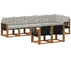 Lauko sofos komplektas 8 pcs Natūrali ir šviesiai pilka