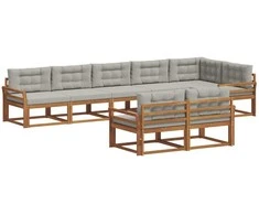 Lauko sofos komplektas 8 pcs Natūrali ir šviesiai pilka