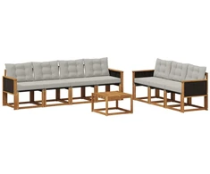 Lauko sofos komplektas 8 pcs Natūrali ir šviesiai pilka