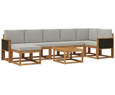 Lauko sofos komplektas 8 pcs Natūrali ir šviesiai pilka