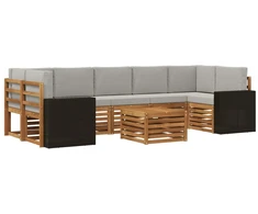 Lauko sofos komplektas 8 pcs Natūrali ir šviesiai pilka